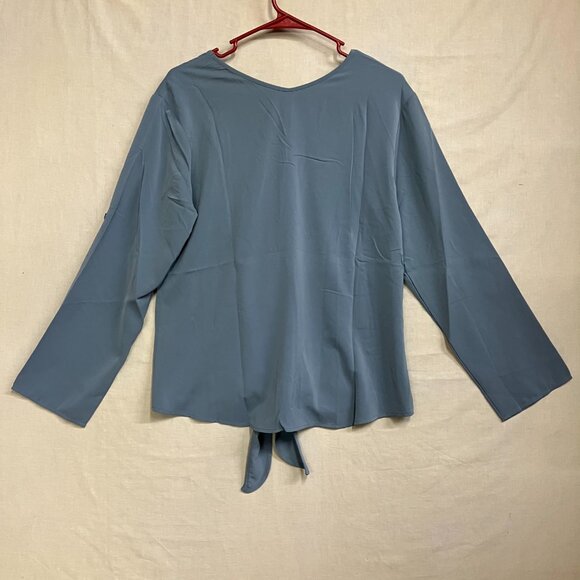 SUEANI Women's S Gray Tie Front Top Summer V-Neck Long Sleeve Twist Knot T-Shirt - Picture 10 of 12